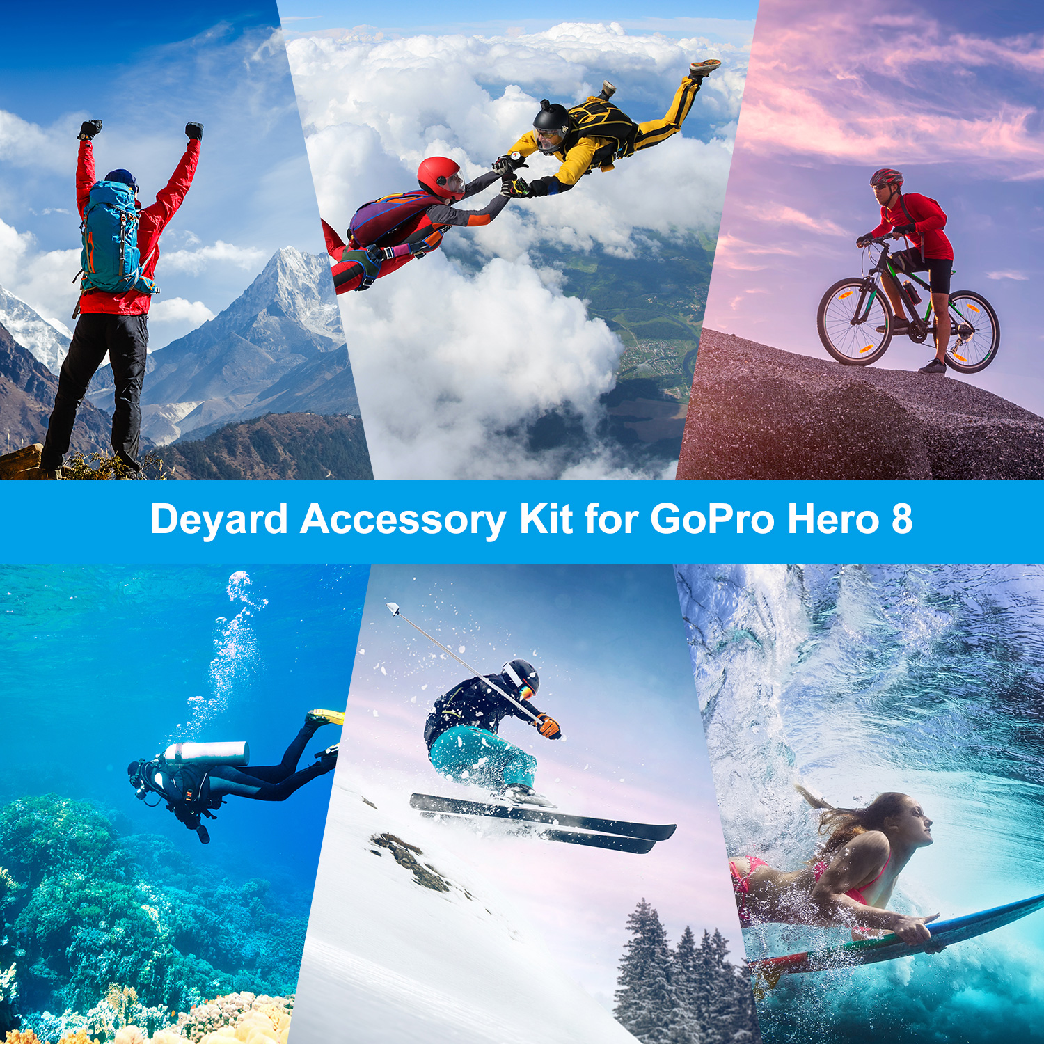 Waterproof Case 3 Filters Rubber Case Chest/Head/Wrist Strap Bike/Car Backpack Clip Deyard 52 in 1 Accessories Kit for GoPro Hero 8 Black